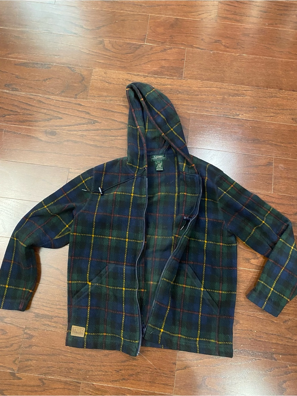 Lauren Ralph Lauren Women Petite Small Long Sleeve Plaid Full Zip Hooded Flannel